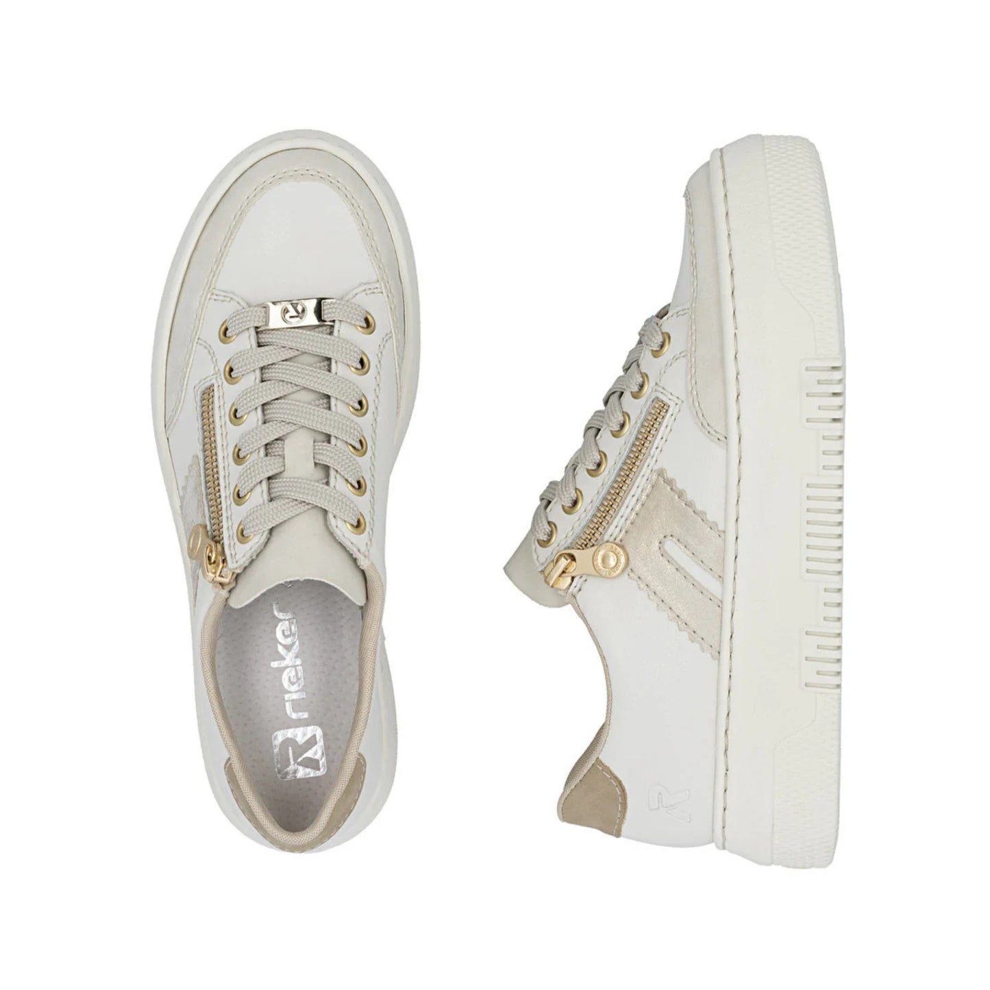 Rieker Platform Zipper Trainer Cream White M1912