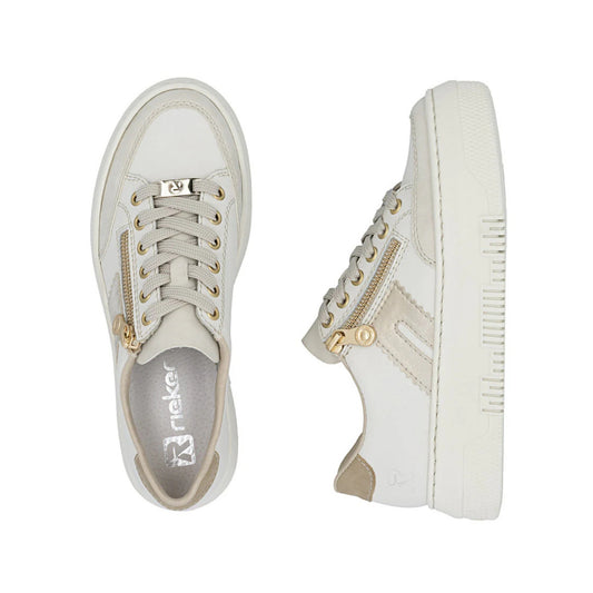 Rieker Platform Zipper Trainer Cream White M1912