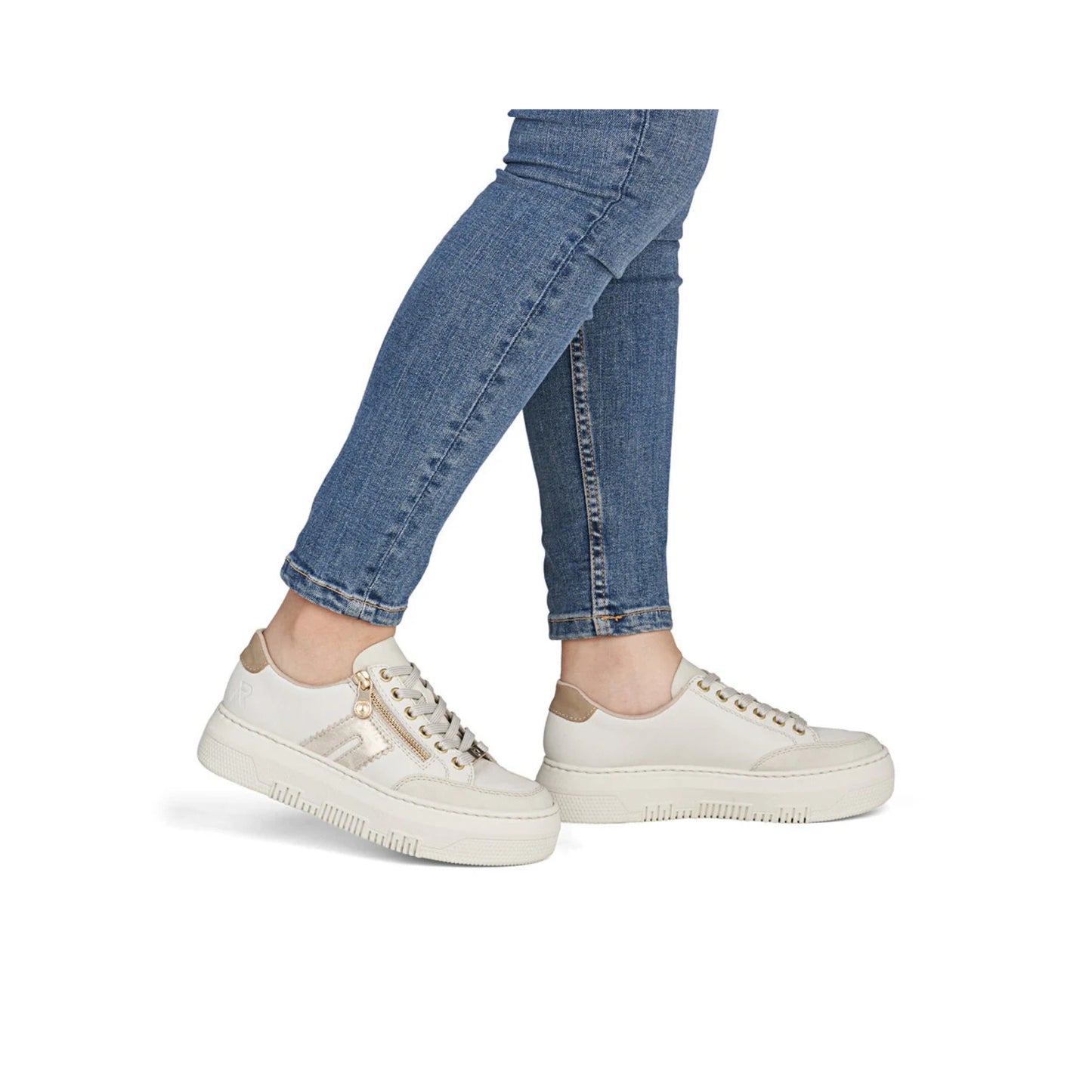 Rieker Platform Zipper Trainer Cream White M1912