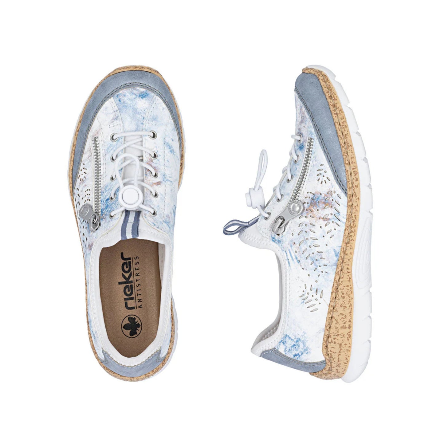 Rieker Walking Shoe with Toggle Blue White N42K6-80