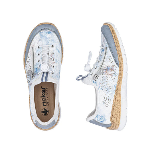 Rieker Walking Shoe with Toggle Blue White N42K6-80