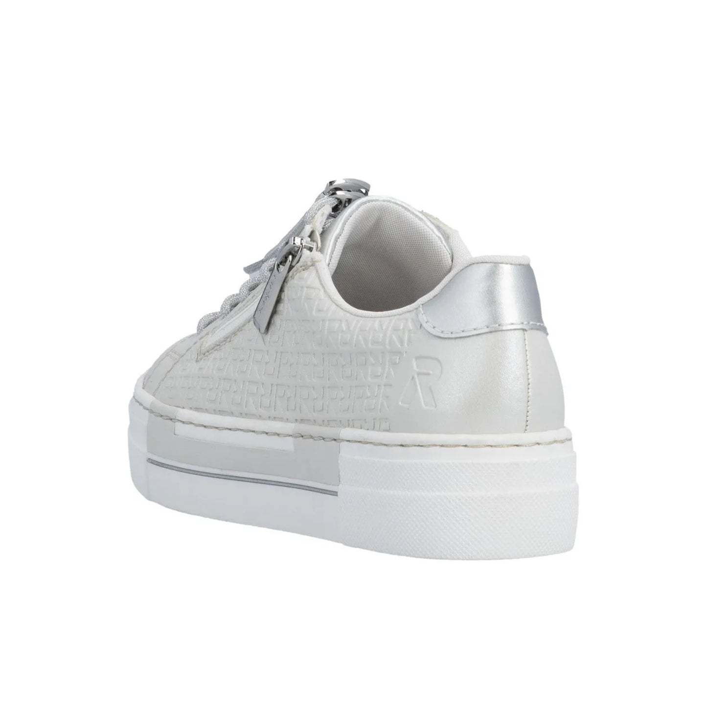 Rieker Ladies Trainer Lace Zipper Silver White Silver Metallic N4960-90