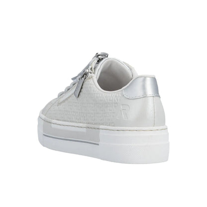 Rieker Ladies Trainer Lace Zipper Silver White Silver Metallic N4960-90