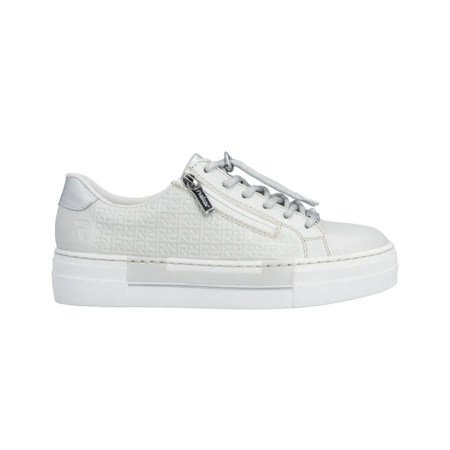 Rieker Ladies Trainer Lace Zipper Silver White Silver Metallic N4960-90