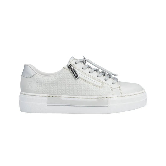 Rieker Ladies Trainer Lace Zipper Silver White Silver Metallic N4960-90