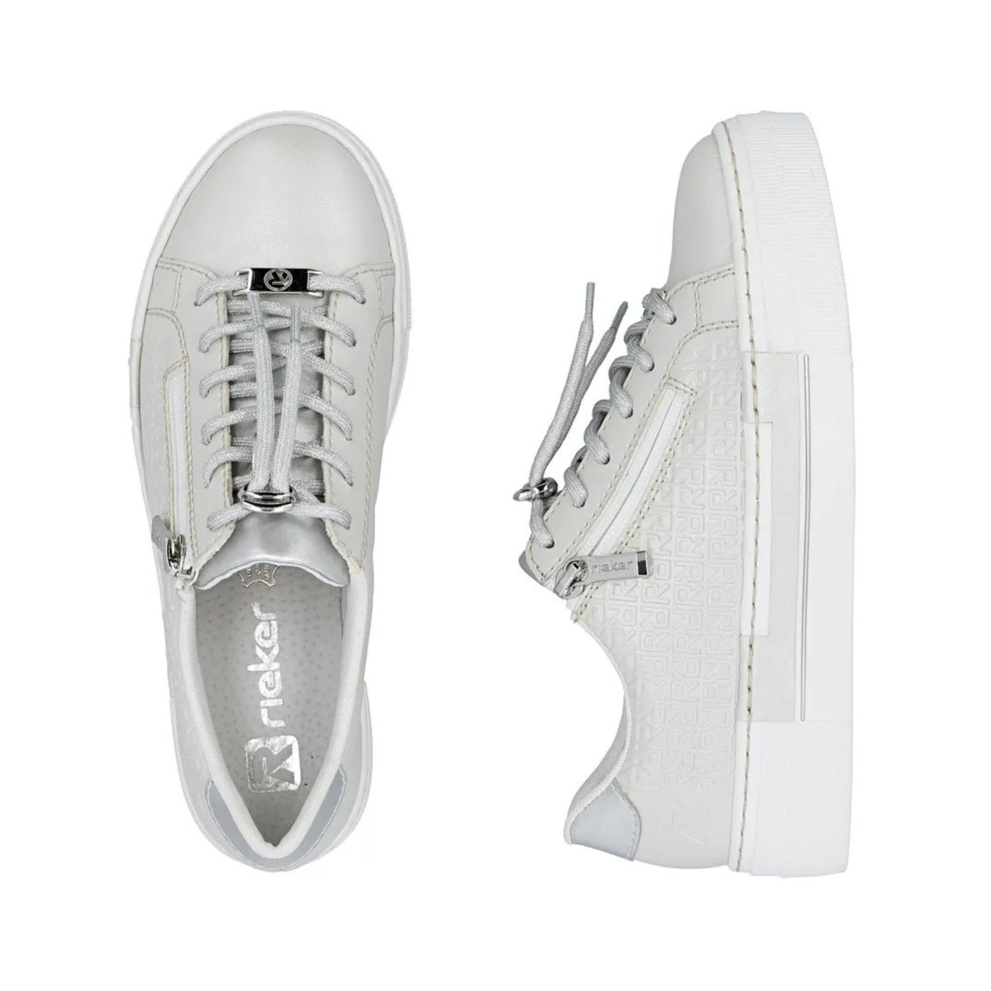 Rieker Ladies Trainer Lace Zipper Silver White Silver Metallic N4960-90