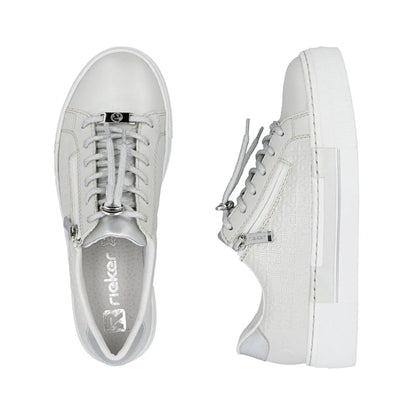 Rieker Ladies Trainer Lace Zipper Silver White Silver Metallic N4960-90