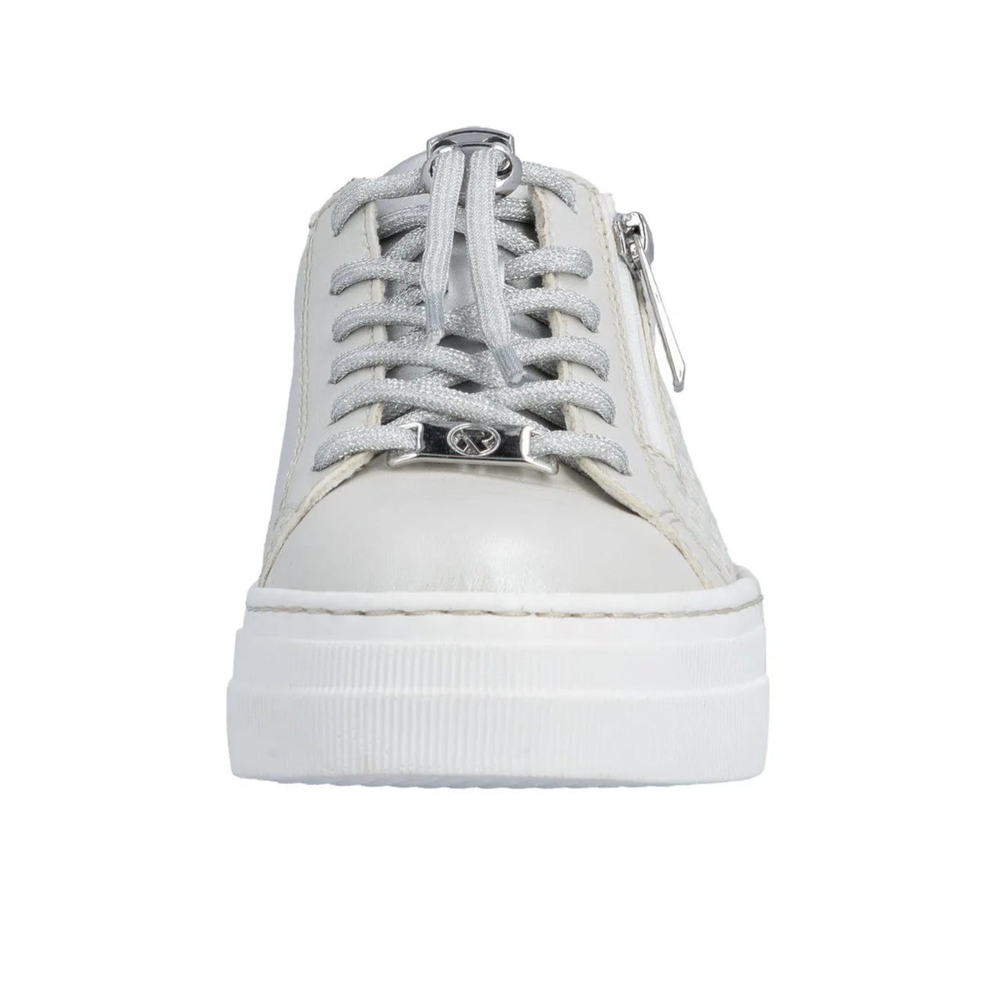 Rieker Ladies Trainer Lace Zipper Silver White Silver Metallic N4960-90