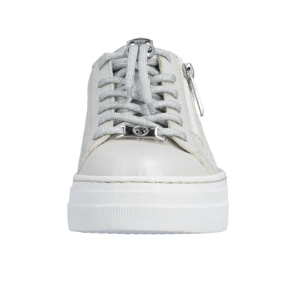 Rieker Ladies Trainer Lace Zipper Silver White Silver Metallic N4960-90