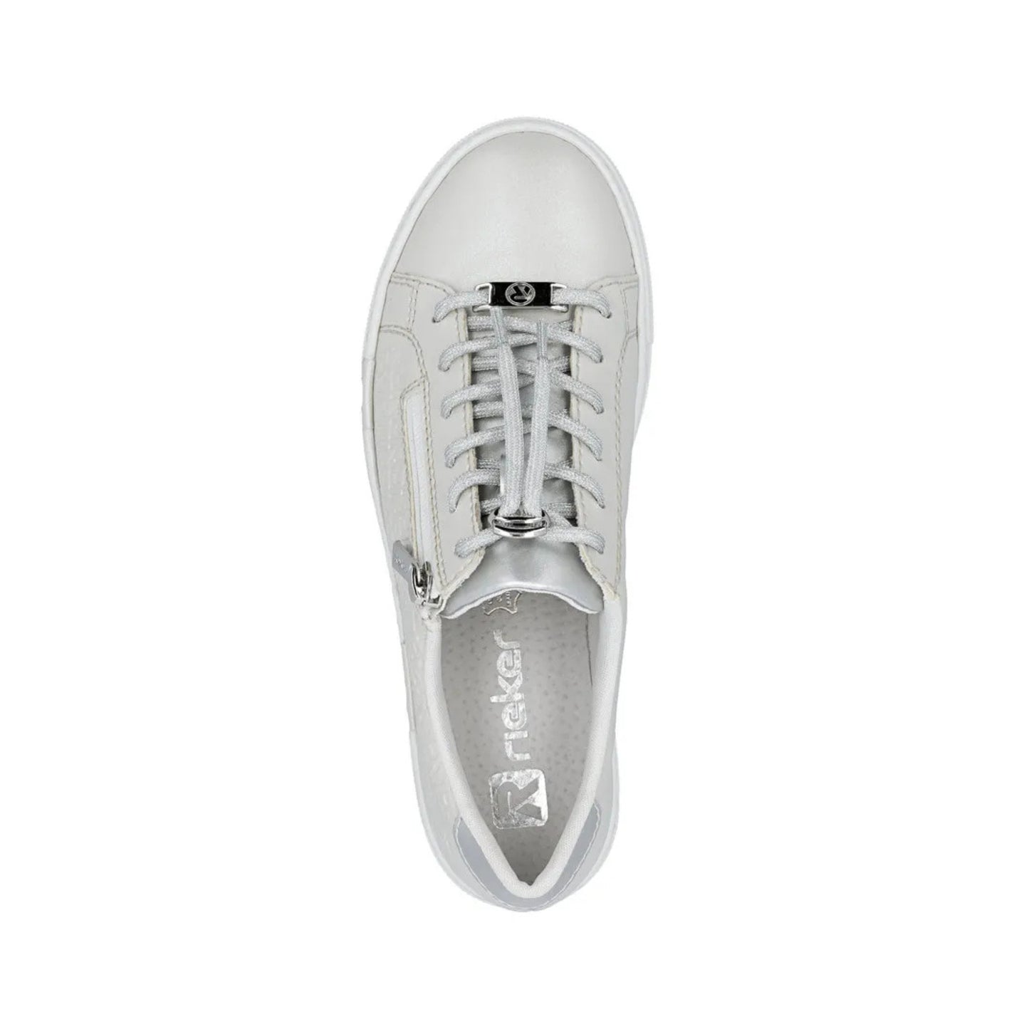 Rieker Ladies Trainer Lace Zipper Silver White Silver Metallic N4960-90