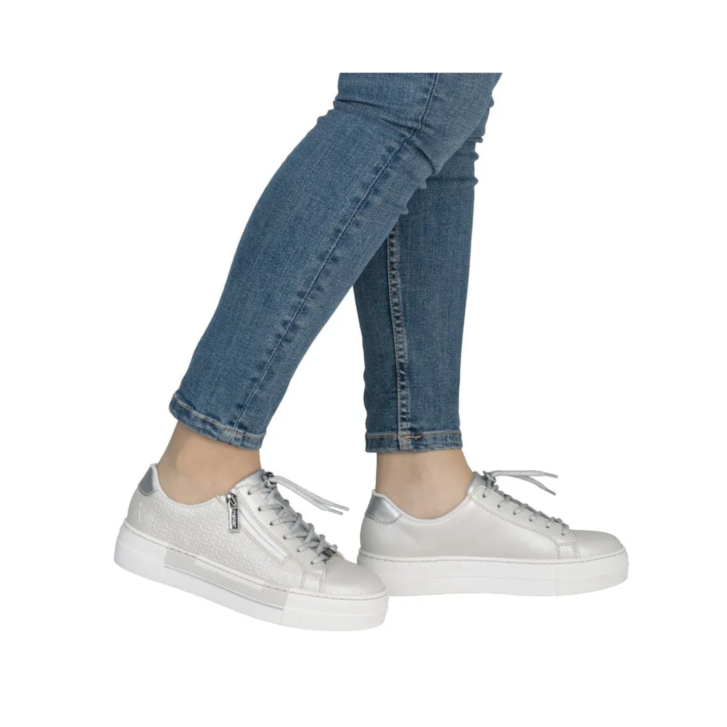 Rieker Ladies Trainer Lace Zipper Silver White Silver Metallic N4960-90