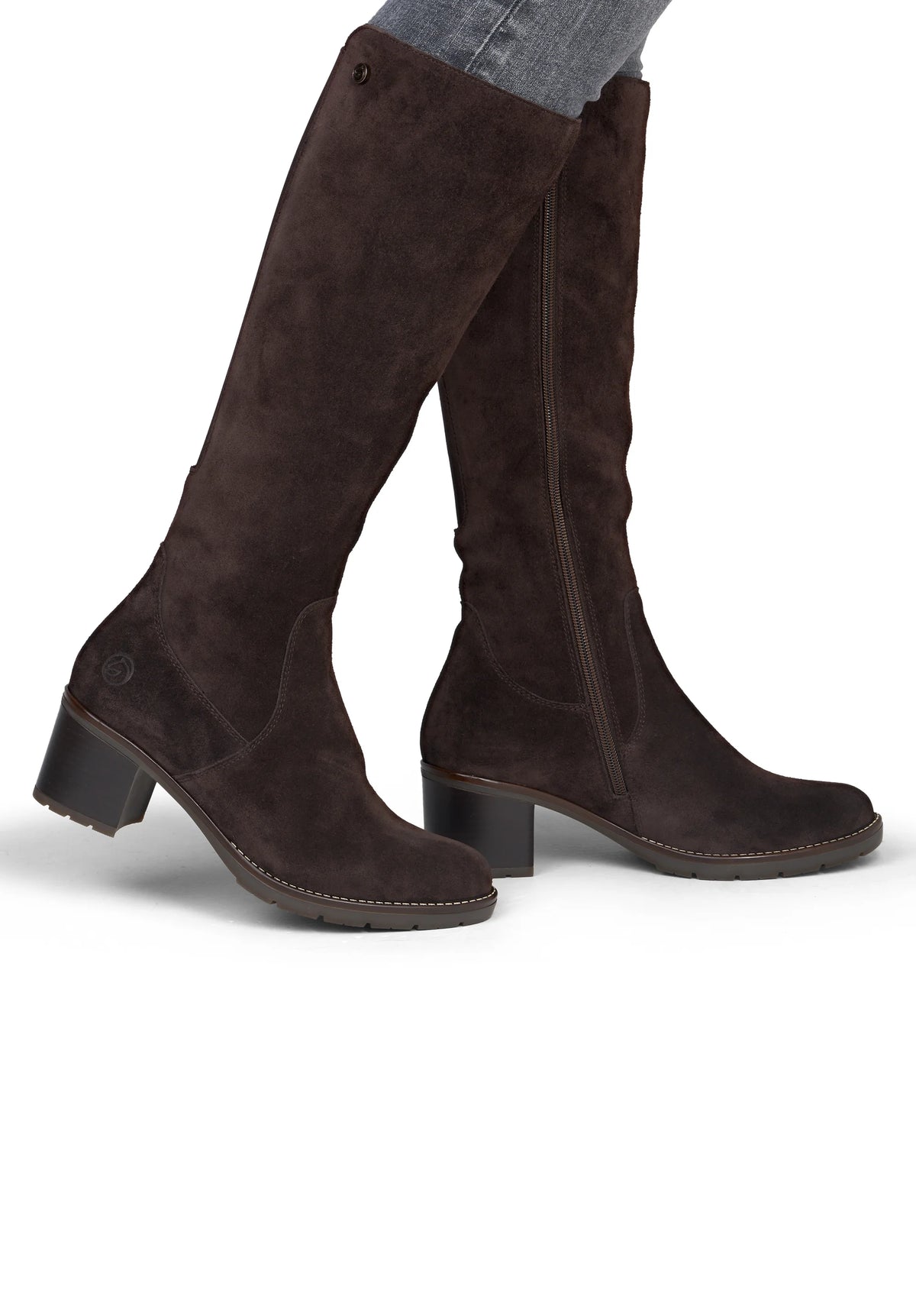 Remonte Knee High Block Heel Suede Leather Boot D2A78-25