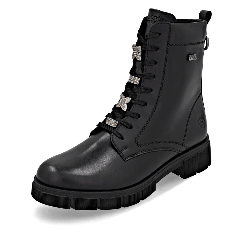 Remonte Tex Lace Up Biker Boot Black D2S73-00