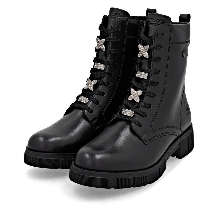 Remonte Tex Lace Up Biker Boot Black D2S73-00