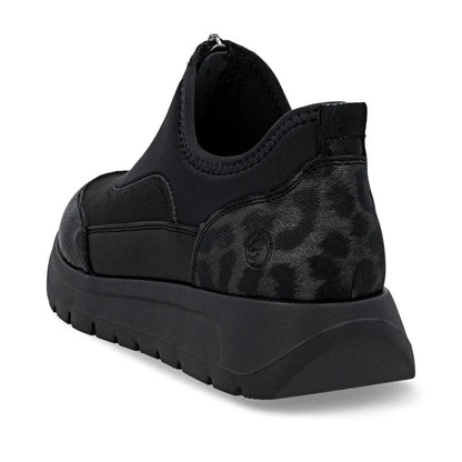 Remonte Wide Fit Front Zip Trainer Leopard Print Metallic Black D2V01-04