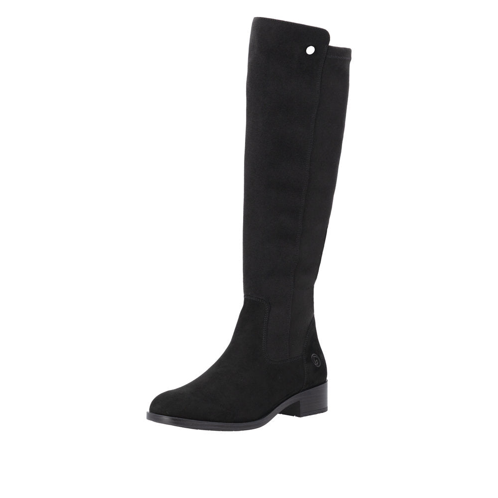 Remonte Knee High Flat Black Suede Boot D3U70