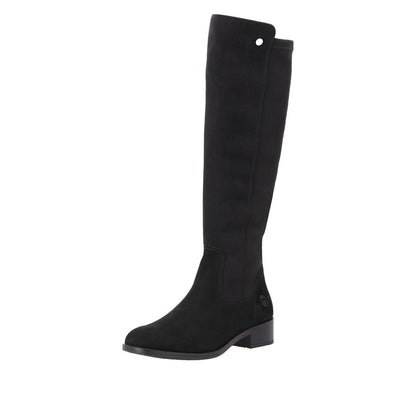 Remonte Knee High Flat Black Suede Boot D3U70