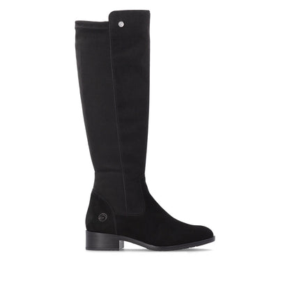 Remonte Knee High Flat Black Suede Boot D3U70