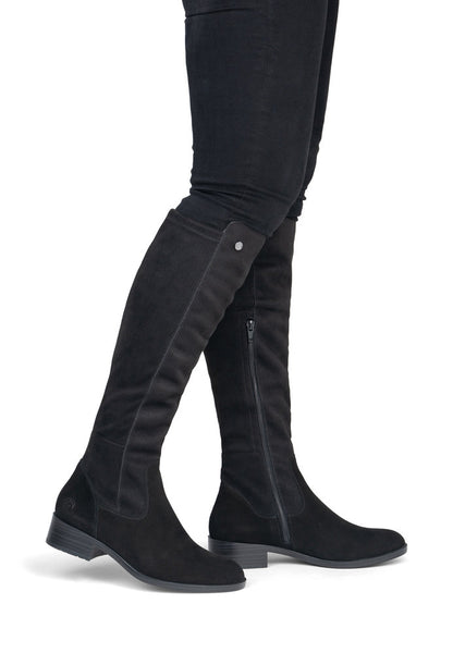 Remonte Knee High Flat Black Suede Boot D3U70