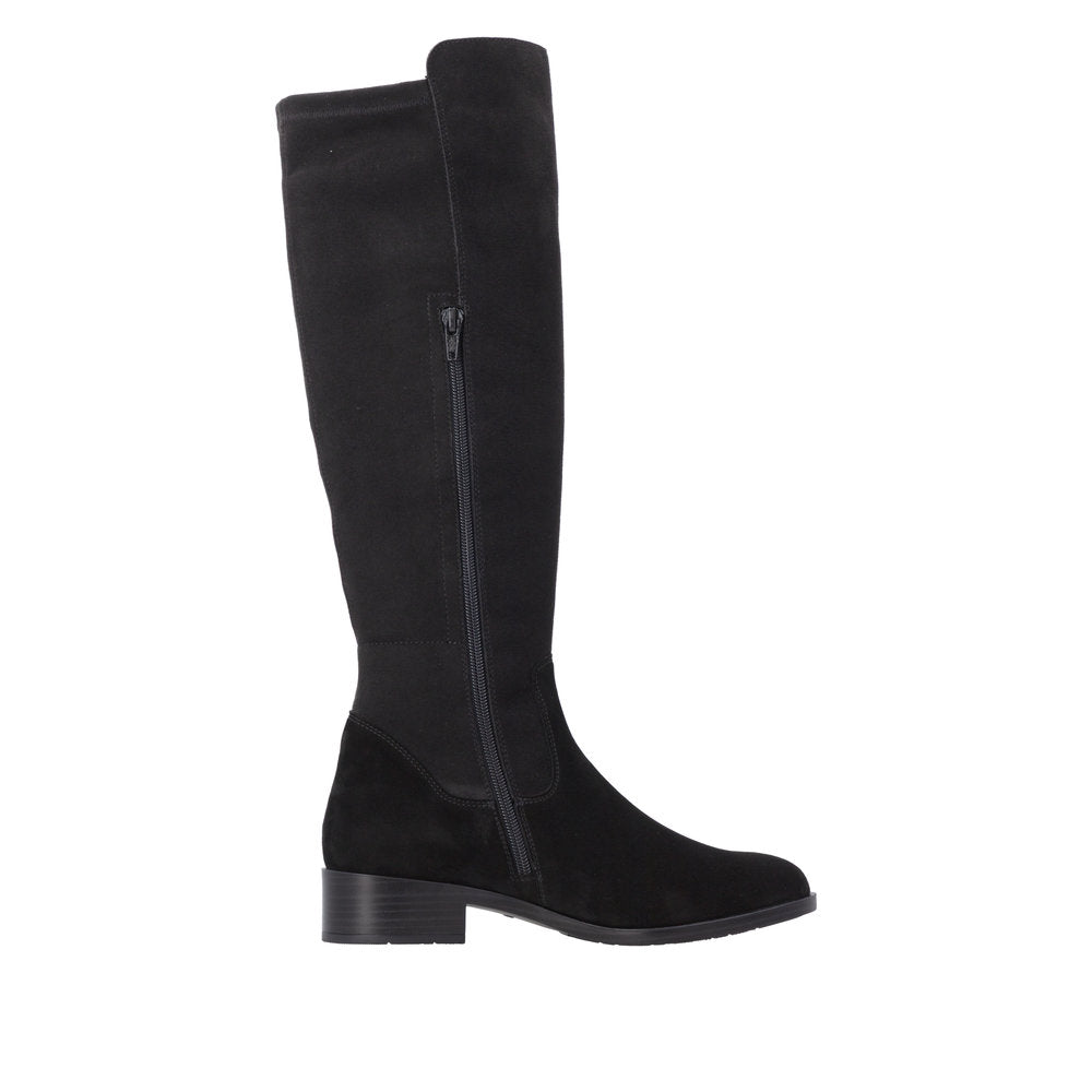 Remonte Knee High Flat Black Suede Boot D3U70