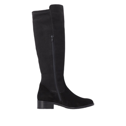 Remonte Knee High Flat Black Suede Boot D3U70