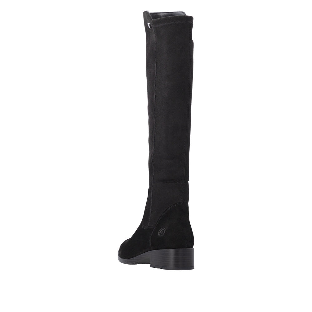 Remonte Knee High Flat Black Suede Boot D3U70