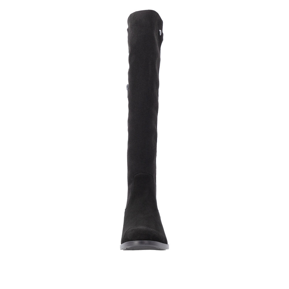 Remonte Knee High Flat Black Suede Boot D3U70
