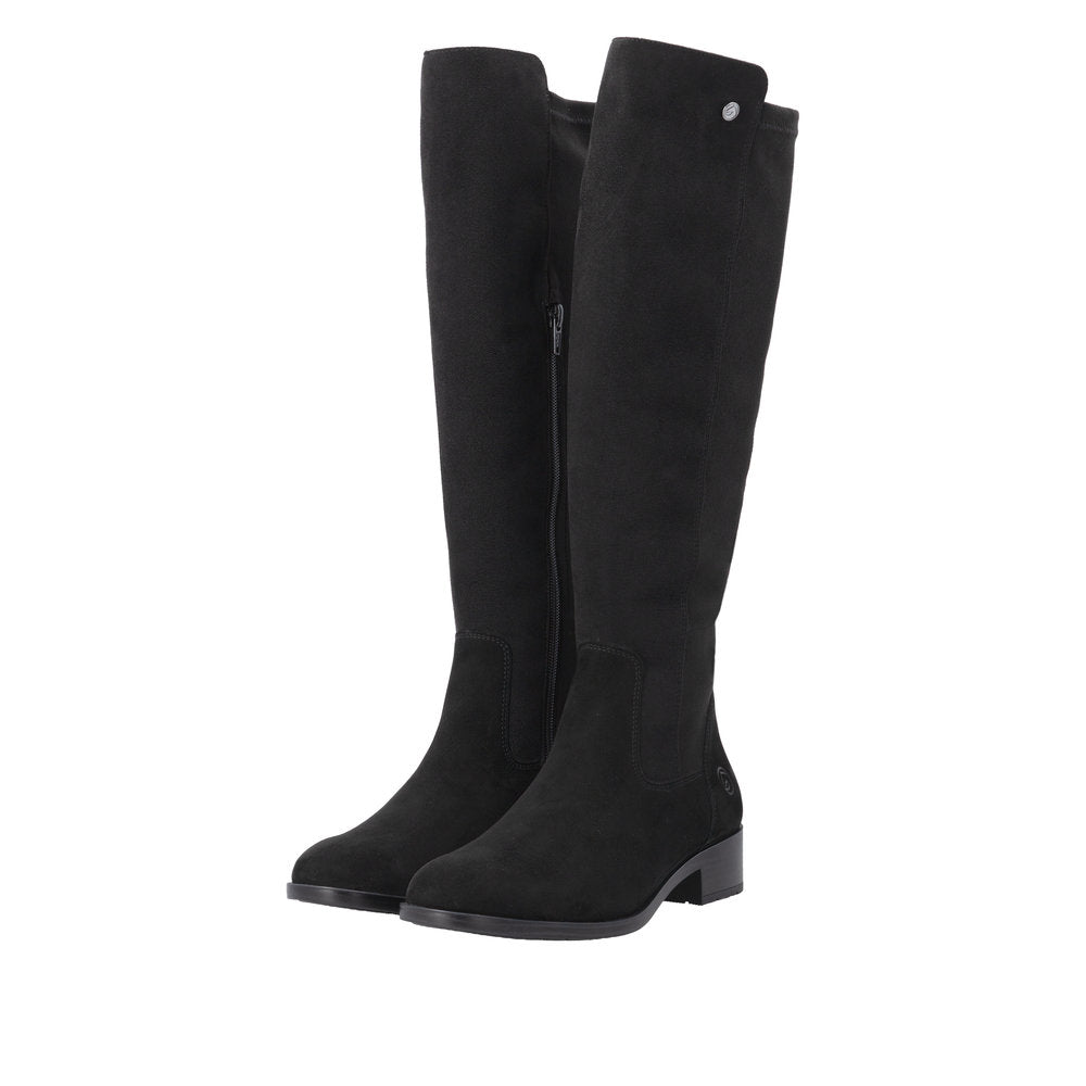 Remonte Knee High Flat Black Suede Boot D3U70