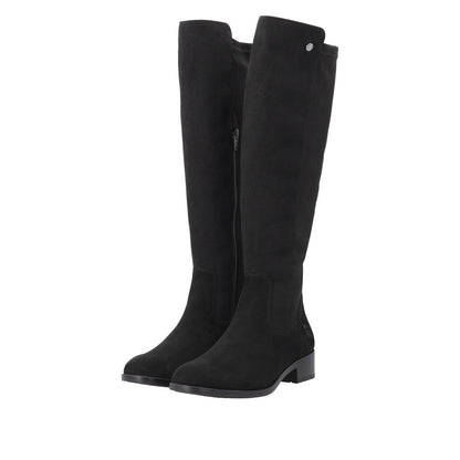 Remonte Knee High Flat Black Suede Boot D3U70