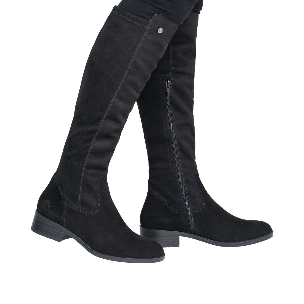 Remonte Knee High Flat Black Suede Boot D3U70