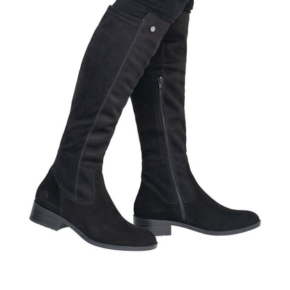 Remonte Knee High Flat Black Suede Boot D3U70