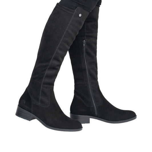 Remonte Knee High Flat Black Suede Boot D3U70