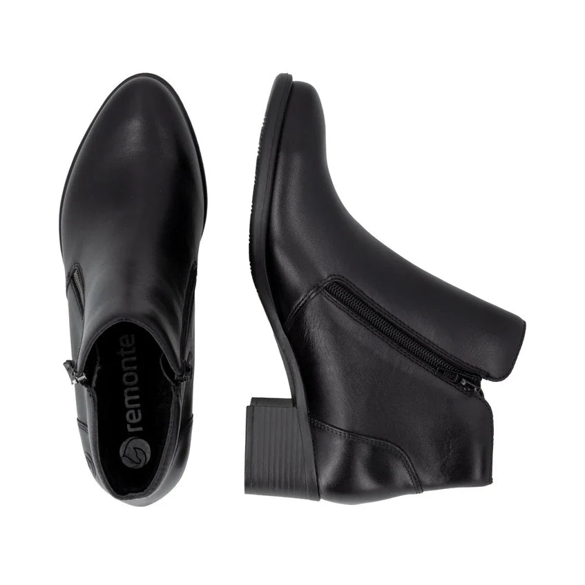 Remonte Ankle Boot Block Heel Leather Black R5190-00