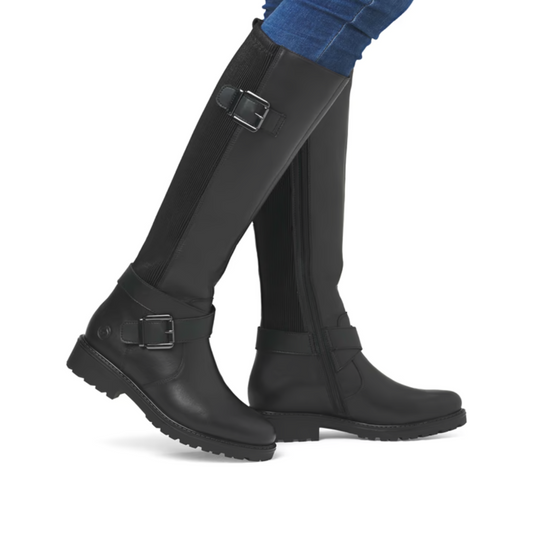 Remonte Knee High Flat Black Leather Boot R6593-00