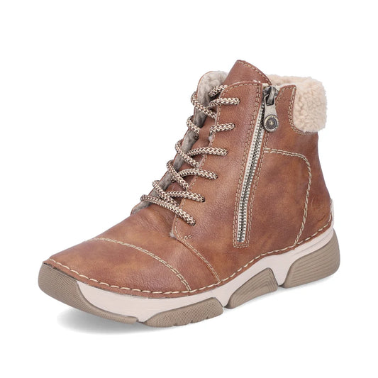 Rieker Wool lined Laced Ankle Boot Tan Brown 45931