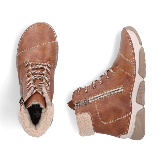 Rieker Wool lined Laced Ankle Boot Tan Brown 45931