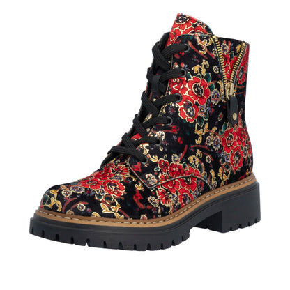 Rieker Ladies Biker Boot Floral Metallic Print 72617