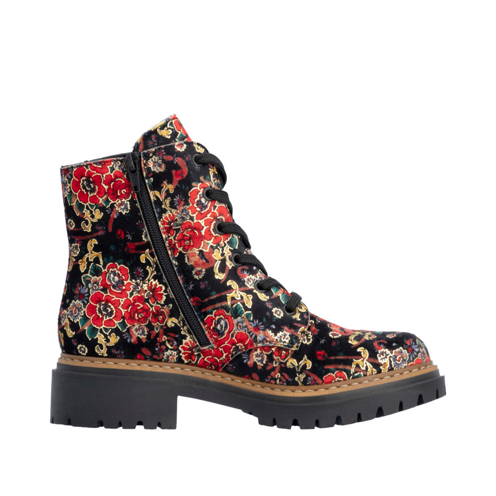 Rieker Ladies Biker Boot Floral Metallic Print 72617