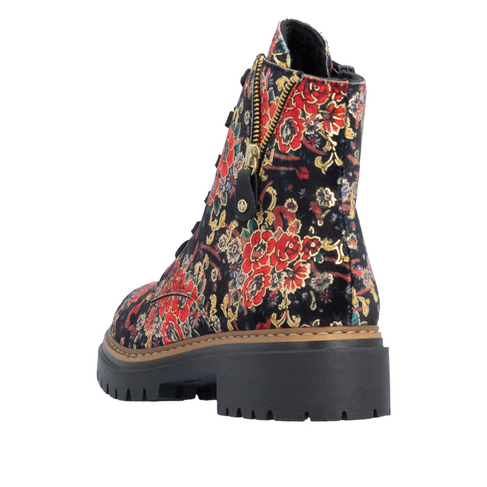 Rieker Ladies Biker Boot Floral Metallic Print 72617