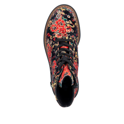 Rieker Ladies Biker Boot Floral Metallic Print 72617