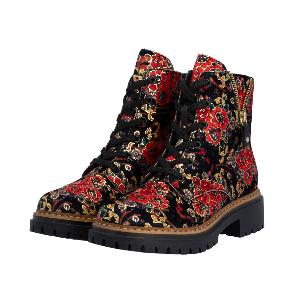 Rieker Ladies Biker Boot Floral Metallic Print 72617