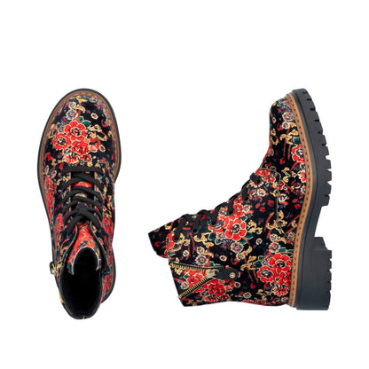Rieker Ladies Biker Boot Floral Metallic Print 72617