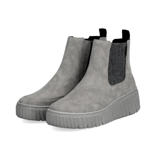Rieker Flat Platform Chelsea Boot Grey Suede N2553