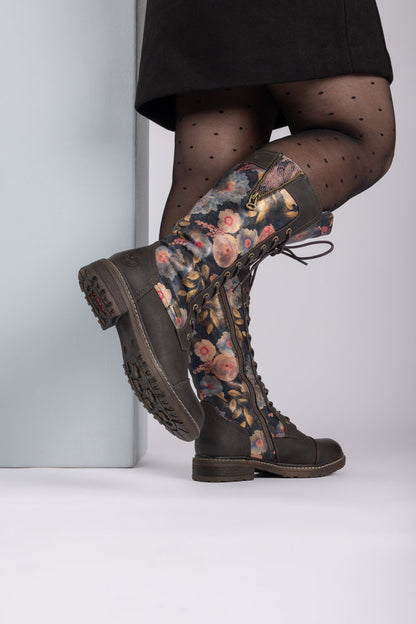Rieker Floral Knee High Fleece Lined Brown Boot 94731-91