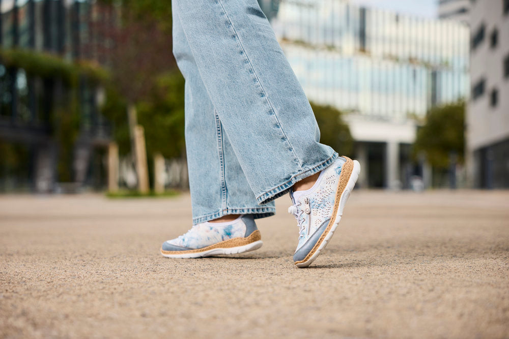 Rieker Walking Shoe with Toggle Blue White N42K6-80
