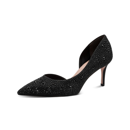 Tamaris Pointed Toe Diamante Heels - Black Glam