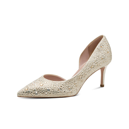 Tamaris Pointed Toe Diamante Heels - Pearl Glam
