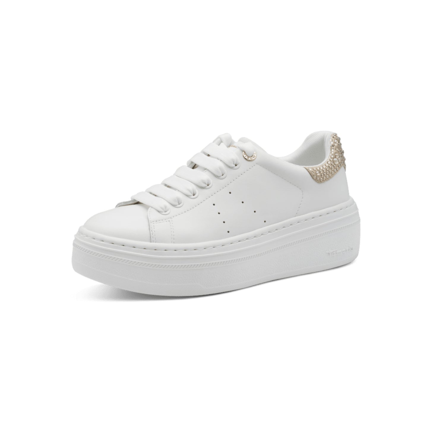 Tamaris White Lace Up Trainer Diamante Detailing  23755-45