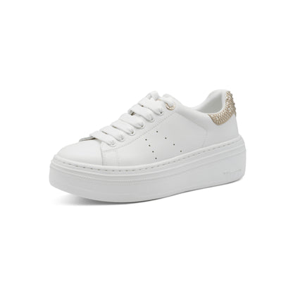 Tamaris White Lace Up Trainer Diamante Detailing  23755-45