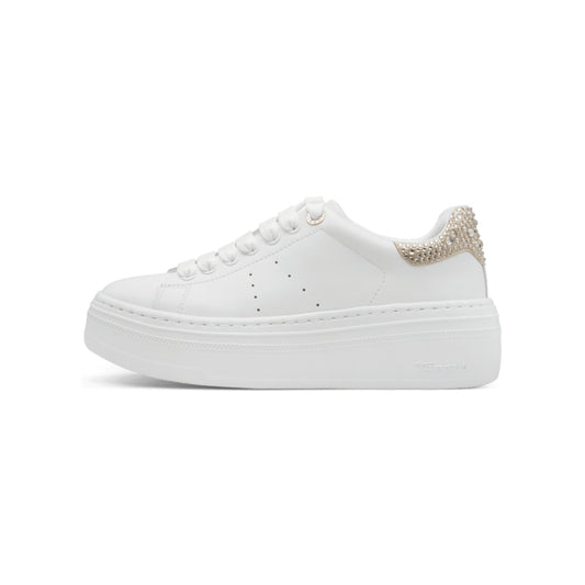 Tamaris White Lace Up Trainer Diamante Detailing  23755-45